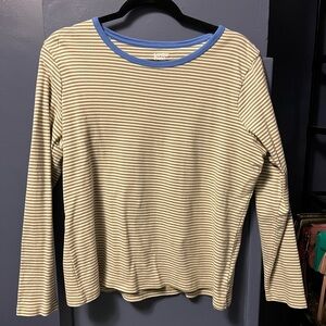 Vintage Lands End  Long Sleeve grew and white stripe Top with Blue Trim